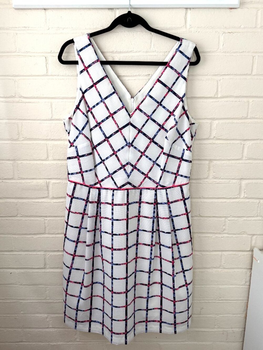 Liz Claiborne | Sleeveless Fit & Flare Dress | White Grid Print | 16